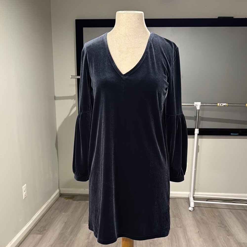 Madewell‎ blue Velvet Bishop Sleeve Dress
